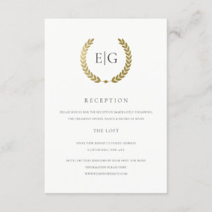 ELEGANT FAUX GOLD FLORAL LAUREL WREATH RECEPTION ENCLOSURE CARD