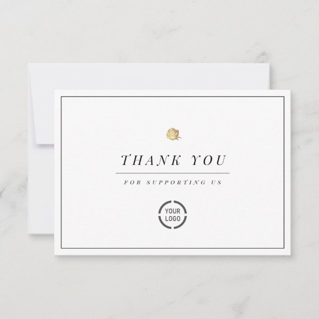 Elegant faux gold floral minimalist business thank you card (Front)
