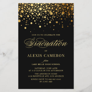 Elegant Faux Gold Foil Black Graduation Invite