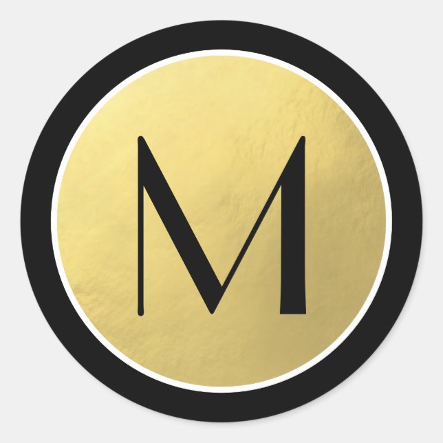 Elegant Faux Gold Foil Black Monogram Seals (Front)