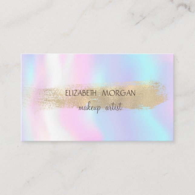 Elegant Faux Gold Foil Brush Stroke,Holographic Business Card (Front)