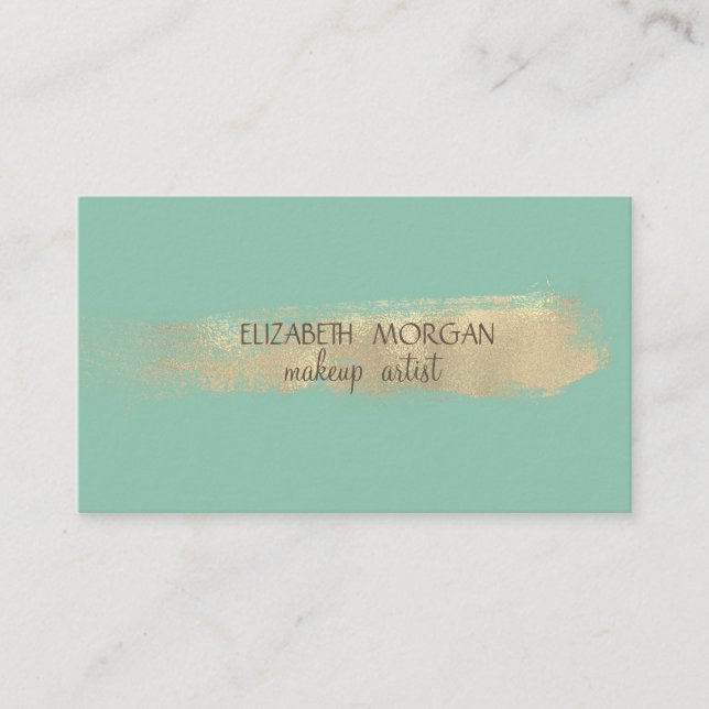 Elegant Faux Gold Foil Brush Stroke,Mint Green Business Card (Front)