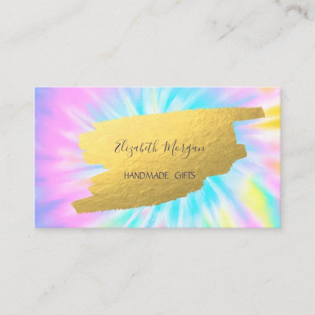 Elegant Faux Gold Foil Brush Stroke Tie Dye Business Card (Front)