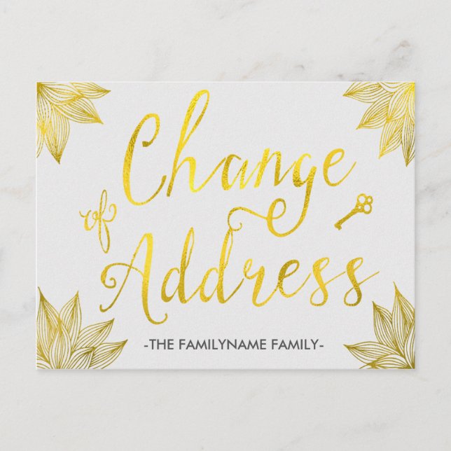 Elegant Faux Gold Foil Change of Address Postcards (Front)