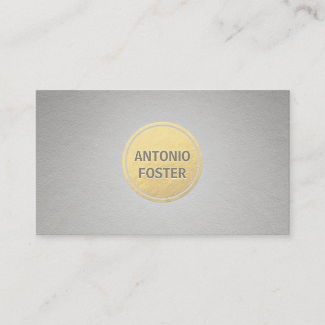 Elegant Faux Gold Foil Circle Grey Paper Designer Business Card (Front)