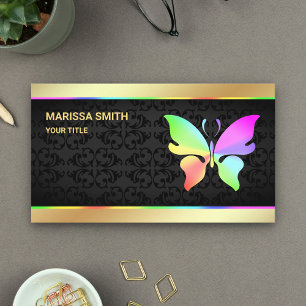 Elegant Faux Gold Foil Colourful Rainbow Butterfly Business Card