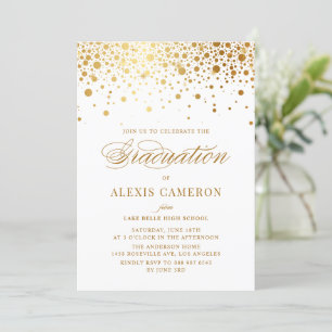 Elegant Faux Gold Foil Confetti Graduation Invitation