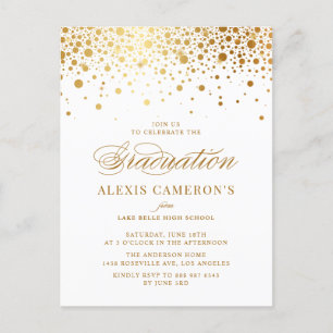 Elegant Faux Gold Foil Confetti Graduation Invitation Postcard