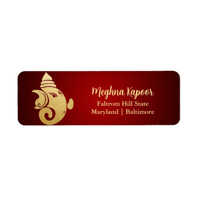 Elegant Faux Gold Foil Ganapati Indian God Red (Front)