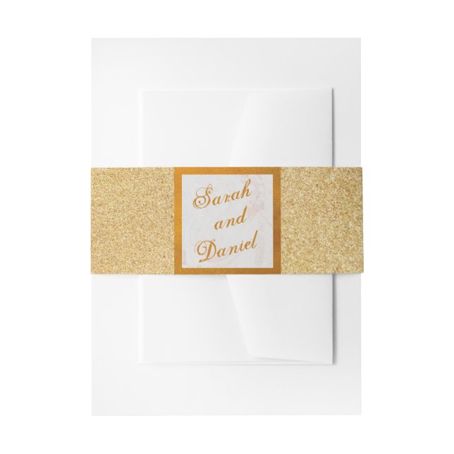 Elegant Faux Gold Foil Glitter Marble Calligraphy Invitation Belly Band (Front Example)