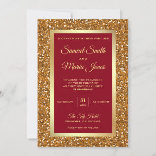 Elegant Faux Gold Foil Glitter Maroon Red Wedding Invitation