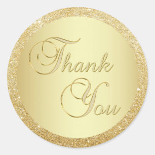 Elegant Faux Gold Foil Glitter Thank You Envelope Classic Round Sticker