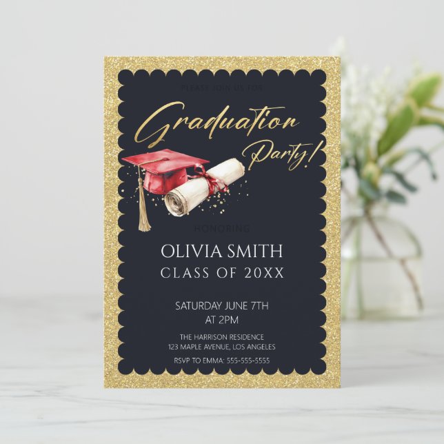 Elegant Faux Gold Foil Graduation Party Invitation (Standing Front)