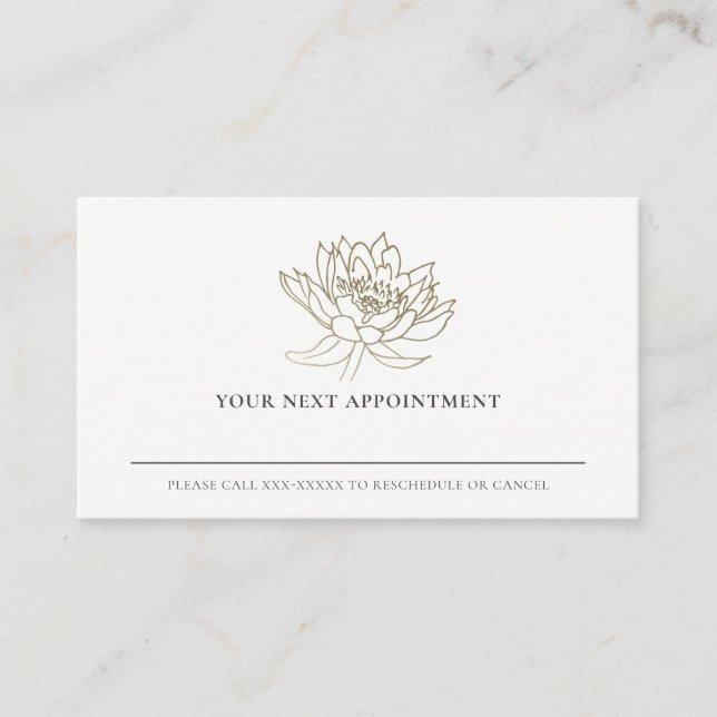 ELEGANT FAUX GOLD FOIL LOTUS FLORAL APPOINTMENT BUSINESS CARD (Front)