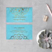 Elegant Faux Gold Foil Mandala w/ Texture & Aqua