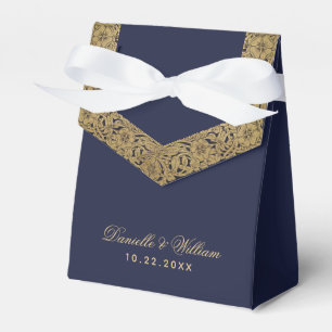 Elegant Faux Gold Foil Navy Blue Script Wedding Favour Box
