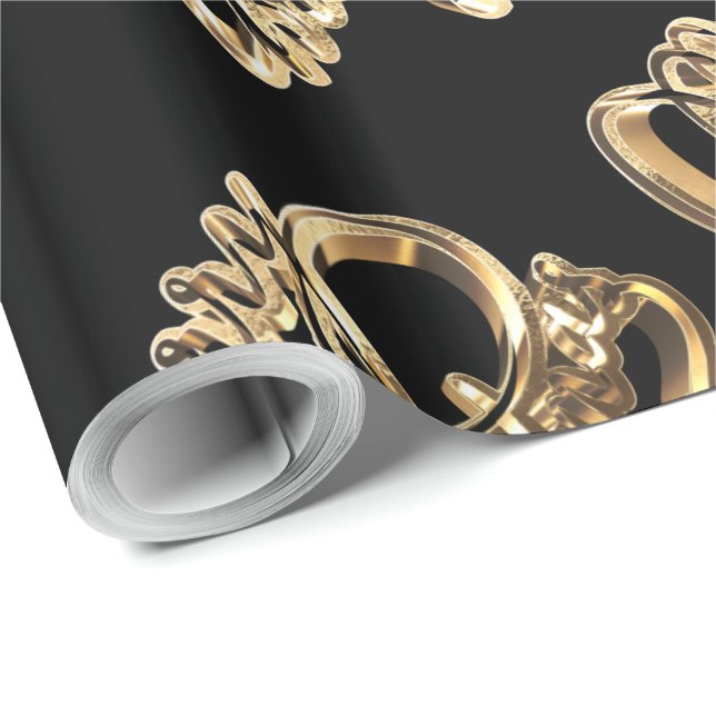 Elegant Faux Gold Foil Script Chic Black Christmas Wrapping Paper (Roll Corner)