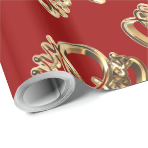Elegant Faux Gold Foil Script Chic Red Christmas Wrapping Paper