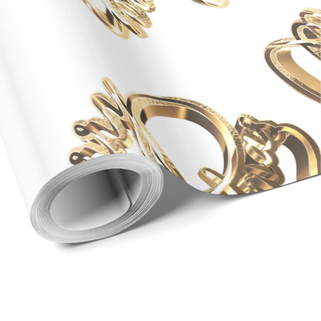 Elegant Faux Gold Foil Script Chic White Christmas Wrapping Paper (Roll Corner)