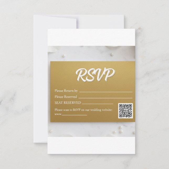Elegant Faux Gold Foil Script QR Code Wedding RSVP (Front)