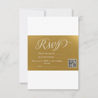 Elegant Faux Gold Foil Script QR Code Wedding RSVP Card