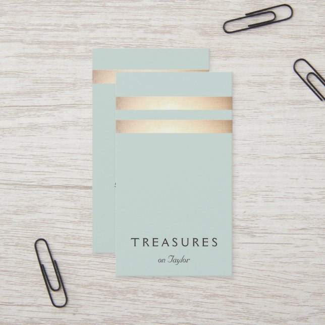 Elegant Faux Gold Foil Striped Light Blue Business Card (Front/Back In Situ)