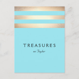 Elegant Faux Gold Foil Striped Turquoise Blue Postcard