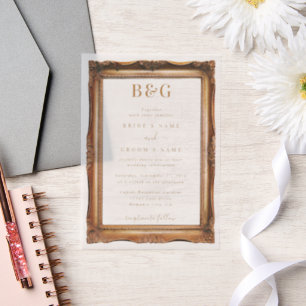 Elegant Faux Gold Frame Monogram Wedding Overlay Vellum Invitations