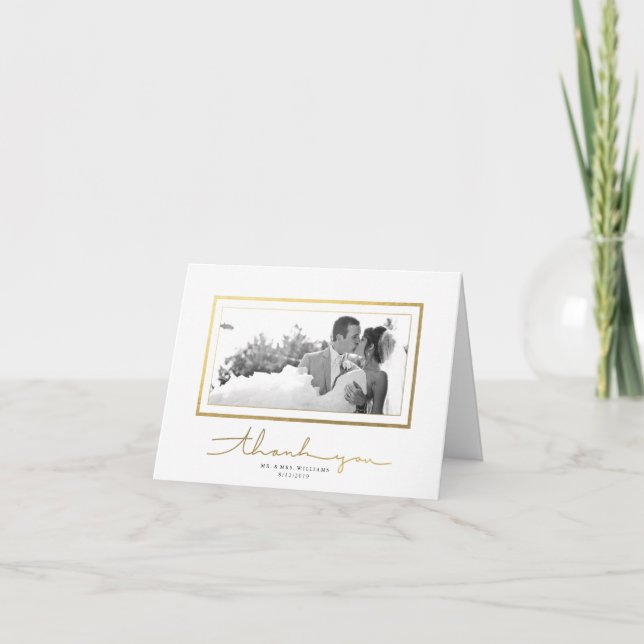 Elegant Faux Gold Frame Photo Thank You Card (Front)