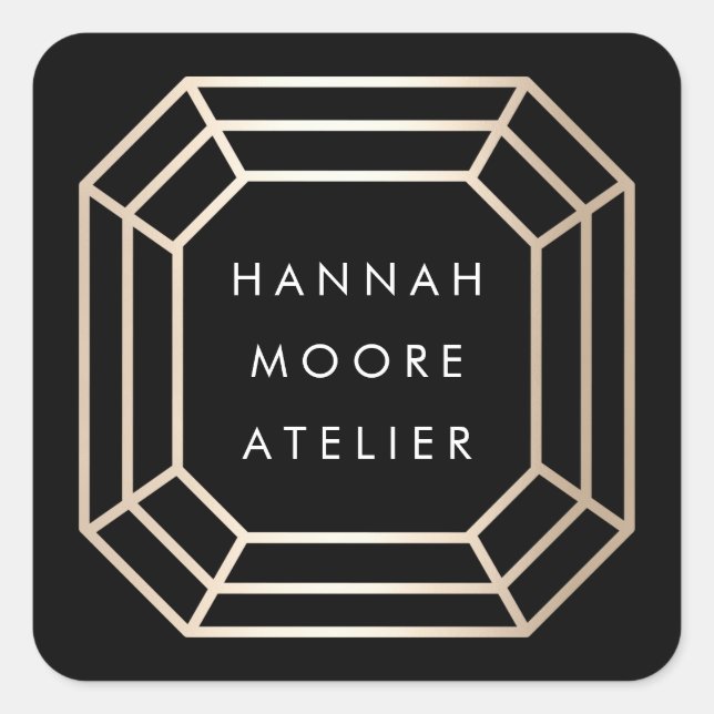 Elegant Faux Gold Gemstone Logo Square Sticker (Front)