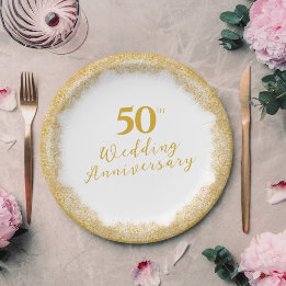 Elegant Faux Gold Glitter 50th Wedding Anniversary Paper Plate