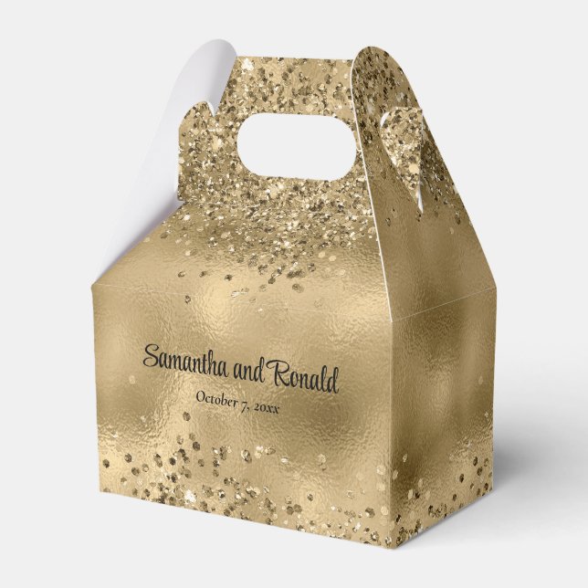 Elegant Faux Gold Glitter and Foil Wedding Favour Box (Front Side)
