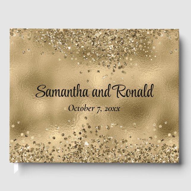 Elegant Faux Gold Glitter and Foil Wedding Guest Book (Front)
