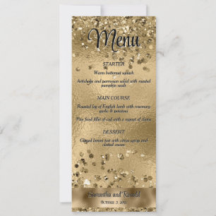 Elegant Faux Gold Glitter and Foil Wedding Menu Invitation