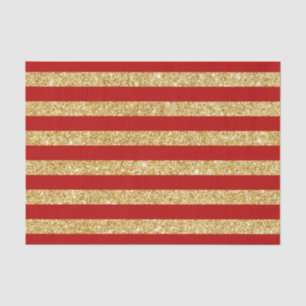 Elegant Faux Gold Glitter and Red Stripe Pattern Tissue Paper