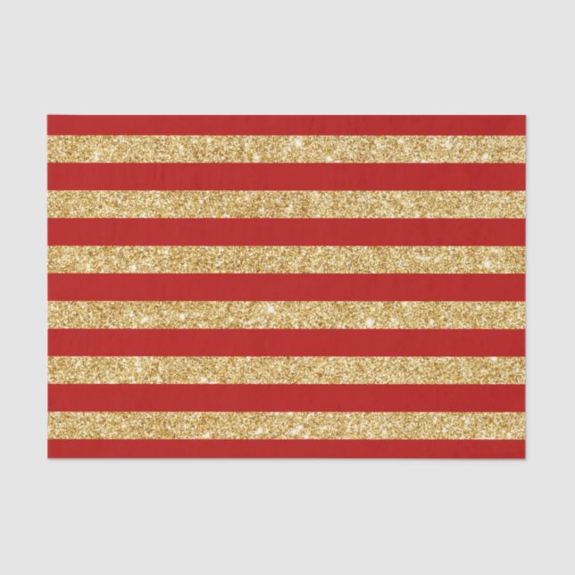 Elegant Faux Gold Glitter and Red Stripe Pattern Tissue Paper (Front)