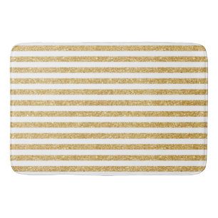 Elegant Faux Gold Glitter and White Stripe Pattern Bath Mat