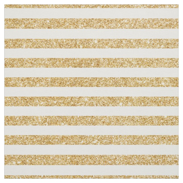 Elegant Faux Gold Glitter and White Stripe Pattern Fabric (Swatch)