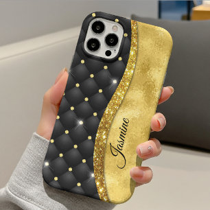 Elegant faux Gold glitter black diamond monogram iPhone 13 Case