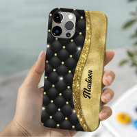 Elegant faux Gold glitter black diamond monogram