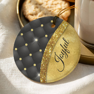 Elegant faux Gold glitter black diamond monogram Ceramic Tree Decoration