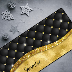 Elegant faux Gold glitter black diamond monogram Desk Mat