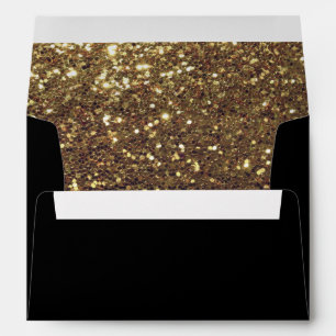 Elegant Faux Gold Glitter Black Envelope