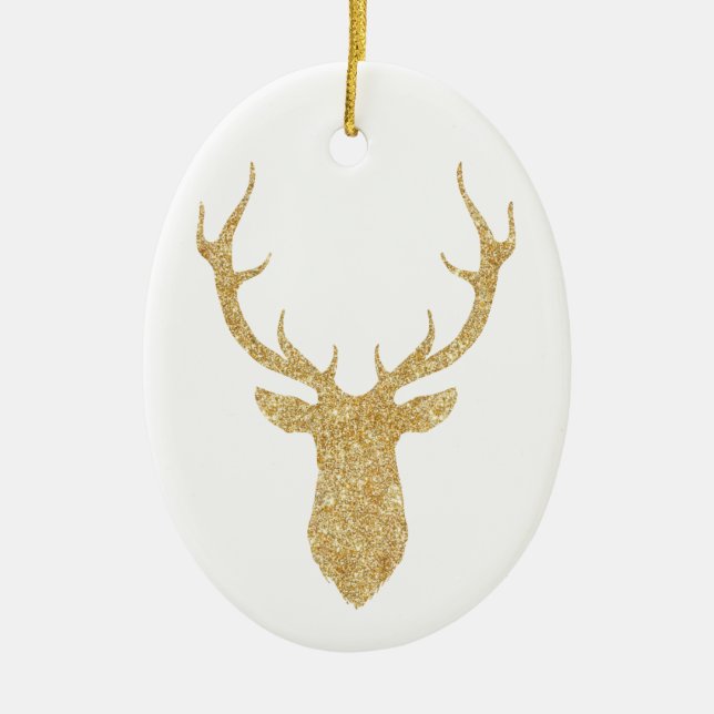 Elegant Faux Gold Glitter Christmas Deer Ceramic Tree Decoration (Front)