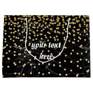 elegant faux gold glitter confetti black marble large gift bag