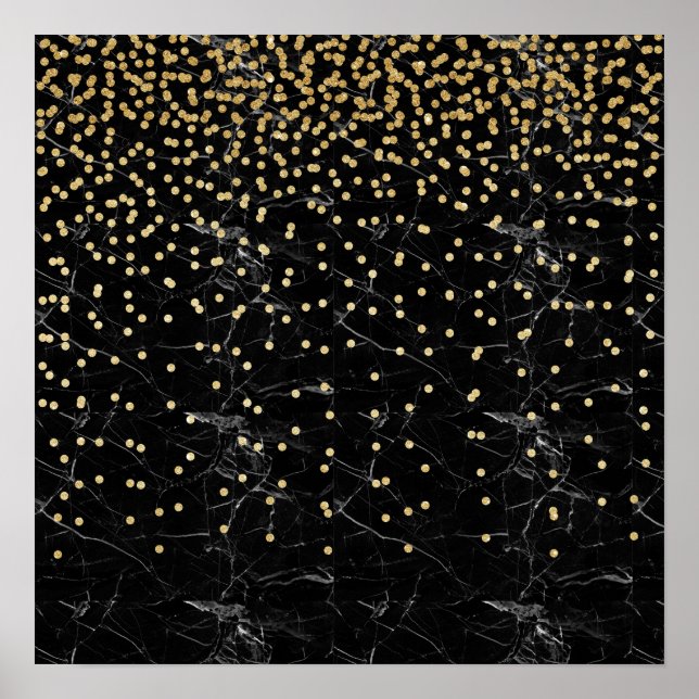 elegant faux gold glitter confetti black marble poster (Front)