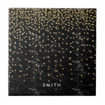 elegant faux gold glitter confetti black marble tile<br><div class="desc">Elegant and stylish design featuring faux gold glitter dots and black marble.</div>