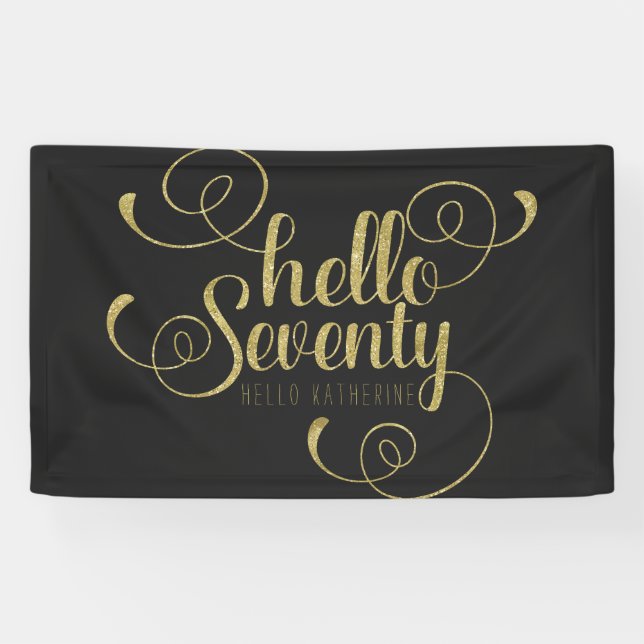 Elegant Faux Gold Glitter Hello Seventy Banner (Horizontal)