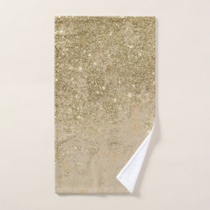 Elegant faux gold glitter ivory marble pattern hand towel