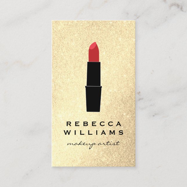 Elegant Faux Gold Glitter Lipstick Business Card (Front)